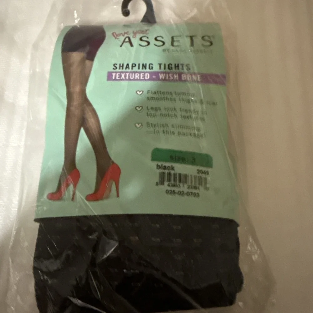 Lot of 5 Assets Sara Blakely Shaping Tights Size 3 Black Wishbone Diamond NIP